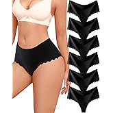 ALL OF SHE Thongs for Women High Waisted Seamless Underwear Ladies Wave Edge No Show Sexy Panties Thong Lingerie 6 Pack