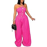 Famnbro Womens Strapless Wide Leg Jumpsuits Off Shoulder Tube Top and Loose Pants Summer Romper 2025