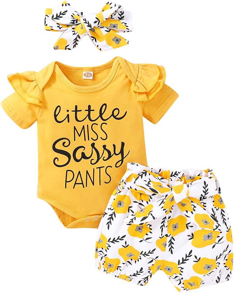 Newborn Baby Girls Floral Heart Peach Print Romper Long Pants with Bowknot Headband Outfit Set
