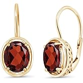Gem Stone King Red Garnet 18K Yellow Gold Plated Silver Dangle Earrings For Women | 3.60 Cttw | Gemstone Birthstone | Oval 9X7MM