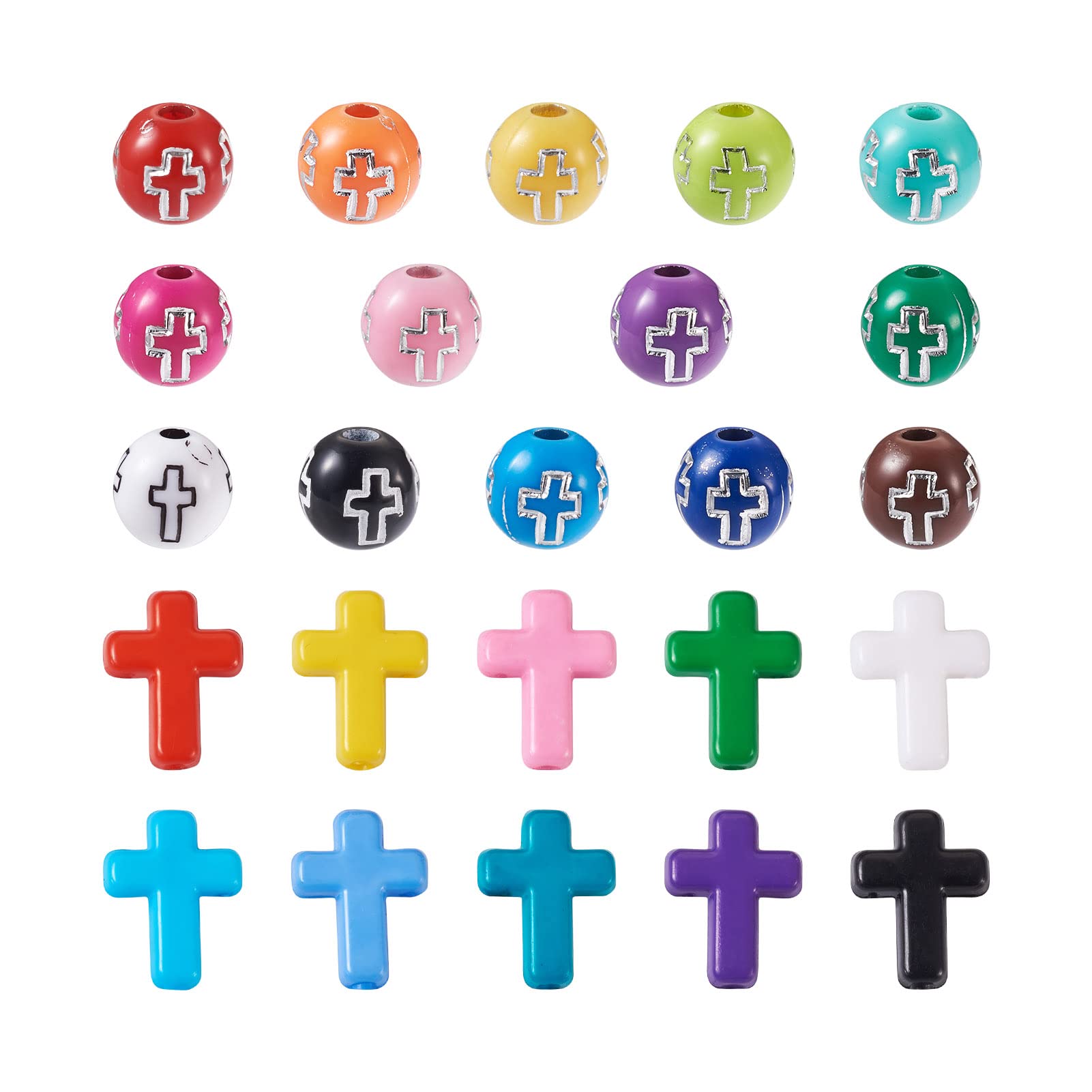 PH PandaHall 1200pcs Multicolor Acrylic Round & Cross Beads for DIY Jewelry Crafts