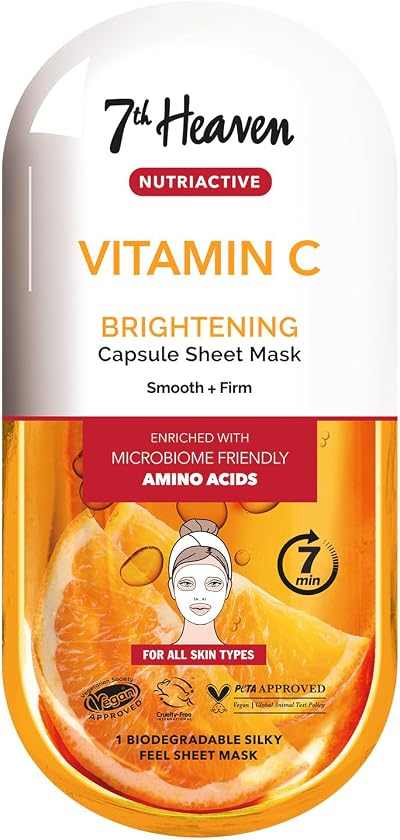 7th Heaven Vitamin C Nutriactive Brightening Sheet Mask Amino Acids Smooth Firm