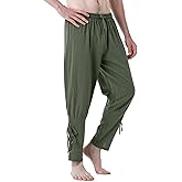 JEMITOP Men's Pure Cotton Vintage Ankle Banded Pants for Renaissance Pirate Viking Medieval Costume