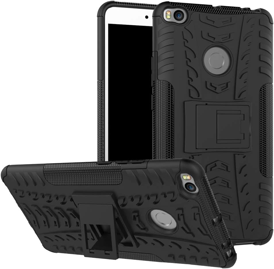 Imak Case for Xiaomi Mi Max 2 Max2 + Tempered Glass Screen Guard, 2in1 TPU/PC Combo [Dual Layer] [Integrated Kickstand] Rugged Heavy Duty Hybrid Armor, Shockproof Durable Tough Defender Cover (Black)