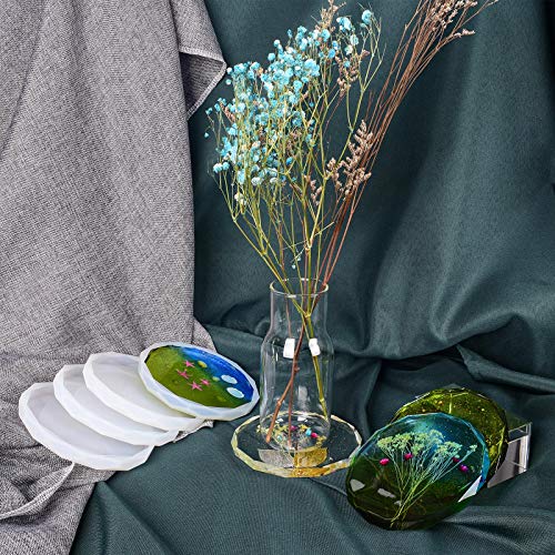 ZeMooon 4 Pack Coaster Molds for Resin Casting, Diamond Edge Round Mold, Epoxy Resin Silicone Large Tray Mold