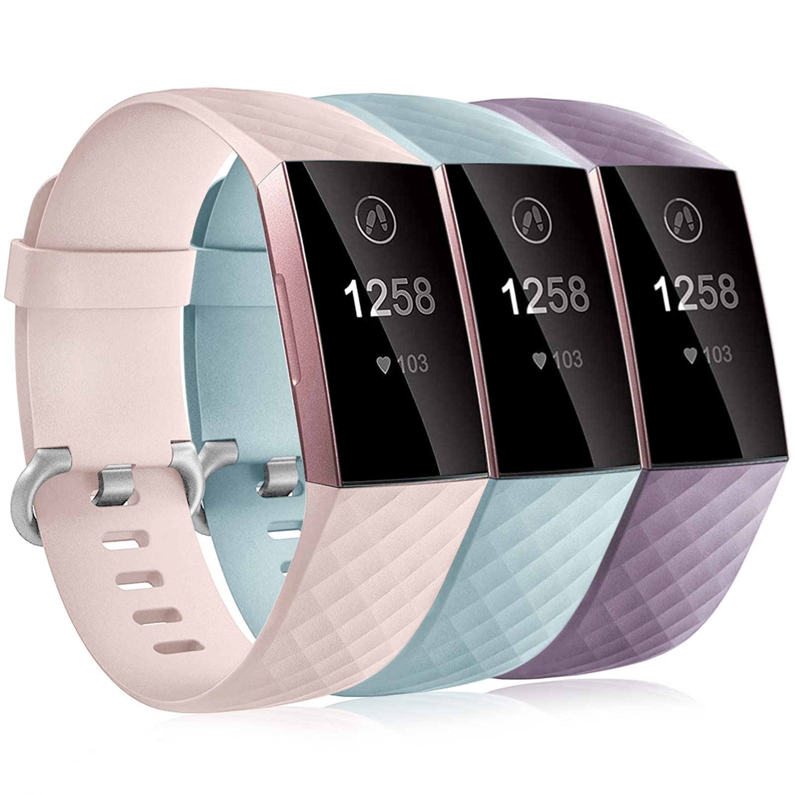 Dirrelo 3 Pack Straps Compatible With Fitbit Charge 3/4 for Women and Men, Soft Silicone Adjustable Replacement Sport Wristband (S 5.5"-7.1", Mint+Pink+Lavender)