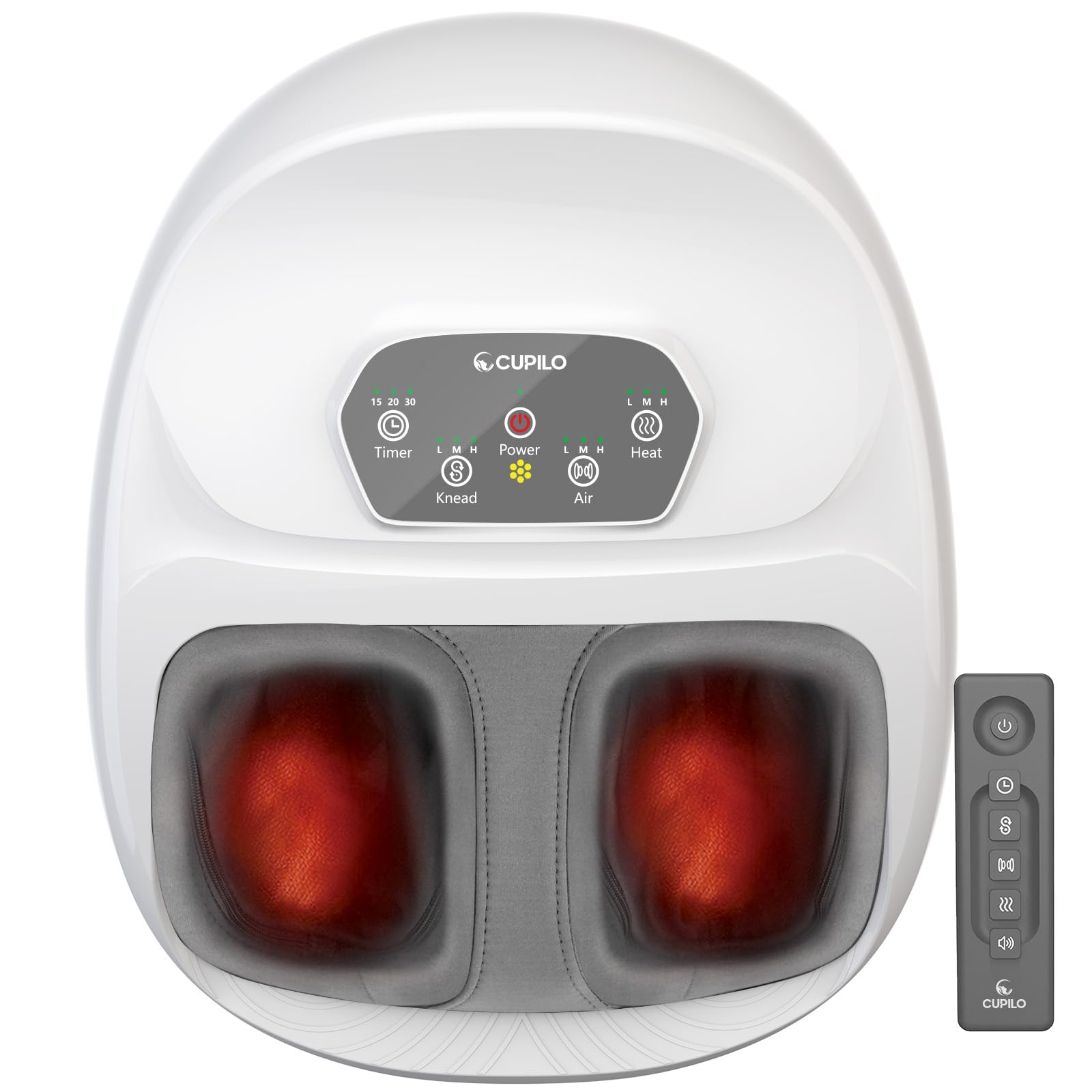 CuPiLo Foot Massager with Heat, Upgraded Full Feet Shiatsu Massage, Remote Control Multi-Level Settings Foot Massager for Neuropathy, for Women Men(White) Image