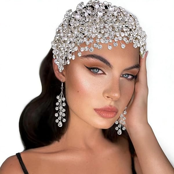 NAISKA Gold Rhinestone Bride Headband Tiara Sparkly Crystal Forehead Headpiece Amazon.com: NAISKA Gold Rhinestone Wedding Bride Headband  main image 3