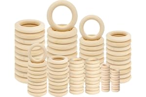 HANWER 100 PCS Unfinished Natural Wooden Rings for Crafts, Wood Rings for DIY, Pendant Connectors, Jewelry Making, Macrame Supplies