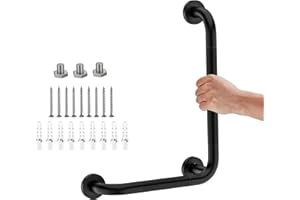 IHANSEE L-Shaped Angled Grab Bar 12x16 Inch Matte Black Anti-Slip Knurled Shower Handles Wall Mount, Stainless Steel Shower Bars for Seniors Injured Balance Support, Handicap Grab Bars for Bathtubs & Showers