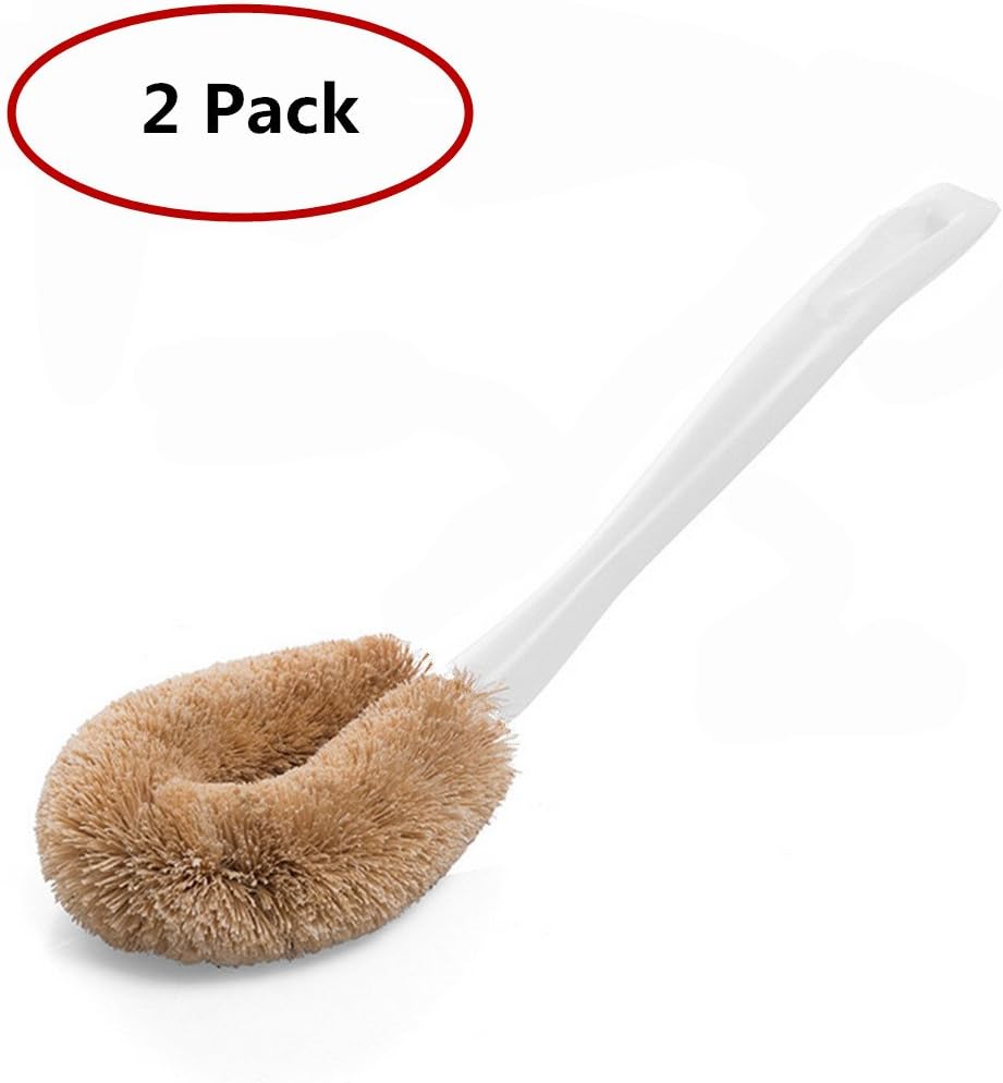 2 * Pot Cleaning Brush JINCHANGWU Handle Pot Dish Brush Kitchen Tool for Cleaning Scrubbing Pans Pots Dishes - Coconut Fibre Brush White