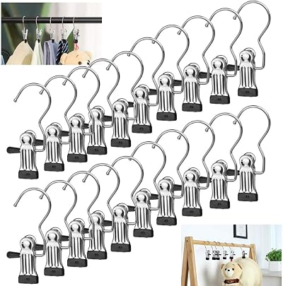 BUZIFU 20 Pcs Laundry Hooks Clips Hangers Anti-Slip 360° Rotating