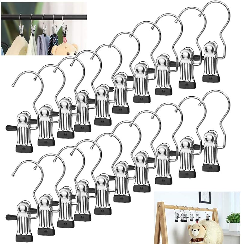 BUZIFU 20 Pcs Laundry Hooks Clips Hangers Anti-Slip 360° Rotating