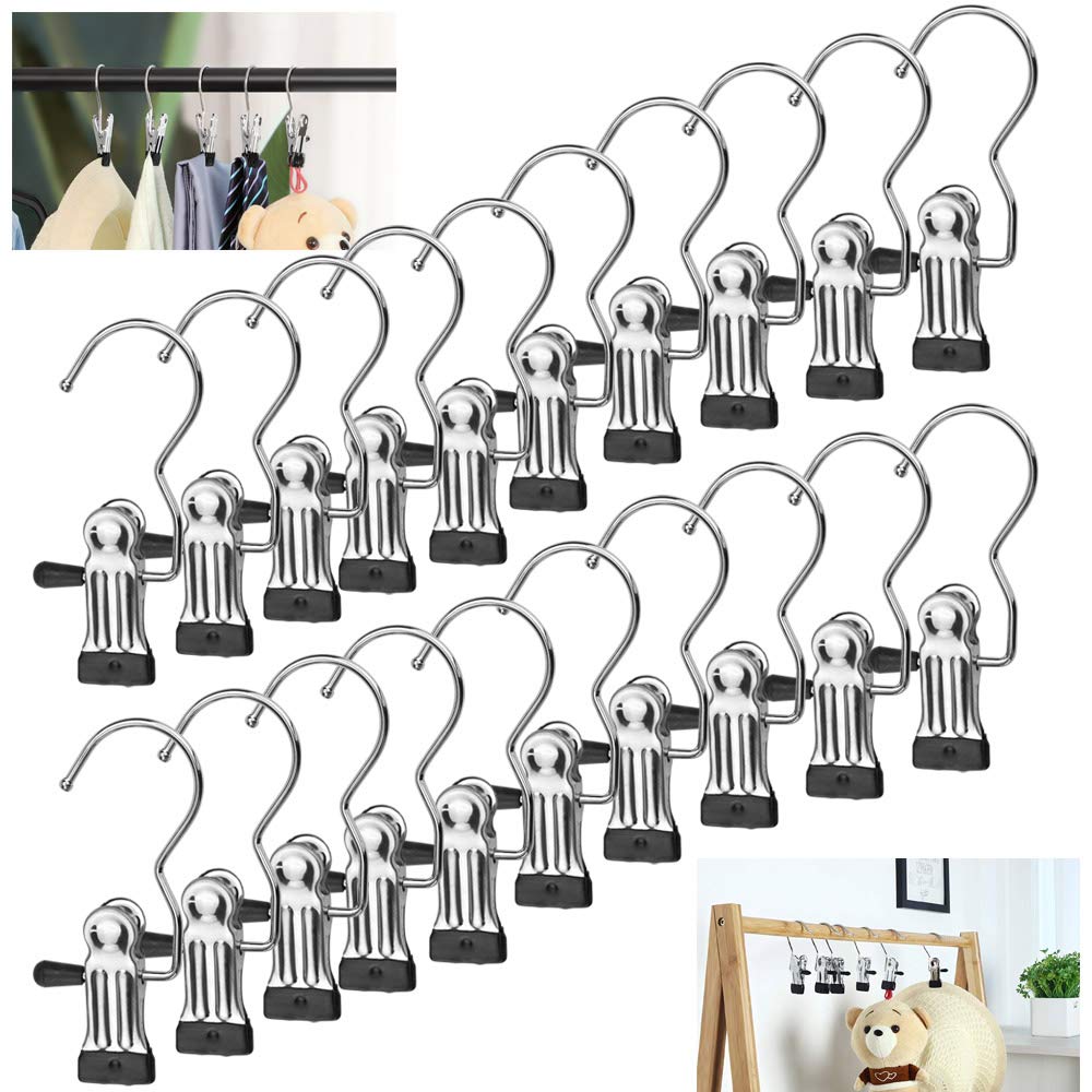 BUZIFU 20 Pcs Portable Laundry Hooks, No-slip Metal Boots Hangers,Single Coat Hangers,Hat Storage Hanger Clips, Home Travel Hanger Clips, Clip Hooks Hanger for Towels, Socks