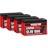 CYCLENBATT 4 Pack 12V 10Ah LiFePO4 Lithium Battery, UL Certified | 5000+ Cycles, Lightweight Design with 10A BMS, IP67 Waterproof, for Fish Finder, Marine, Solar, Ride-on toy, UPS, HAM Radio