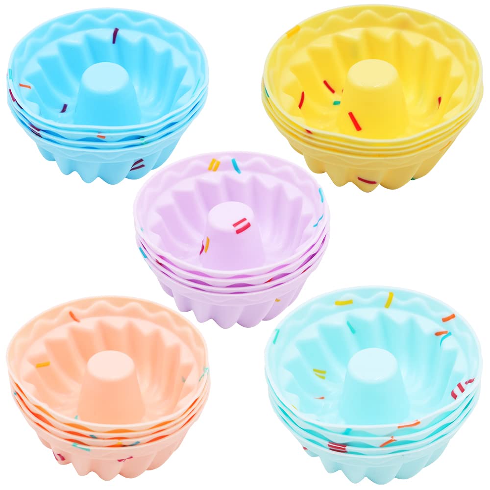 Hsthe Sea 20 Pack Donuts Reusable Silicone Baking Cups Muffin Molds for Cakes Ice Creams Puddings Jelly Rainbow Cases