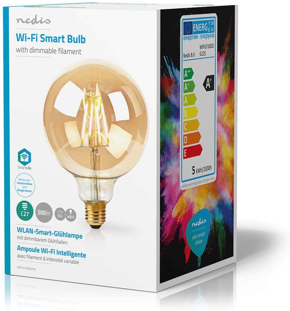 NEDIS WiFi Smart LED Dimmable Filament E27 Bulb, 125 mm, 5W, 500lm, Voice Control via Alexa or Google Home, IFTTT - Image 4