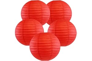 TopAAA 12 Inch Red Round Paper lantern,Chinese Japanese Pendant Lamp Shade(Set of 5, Red)