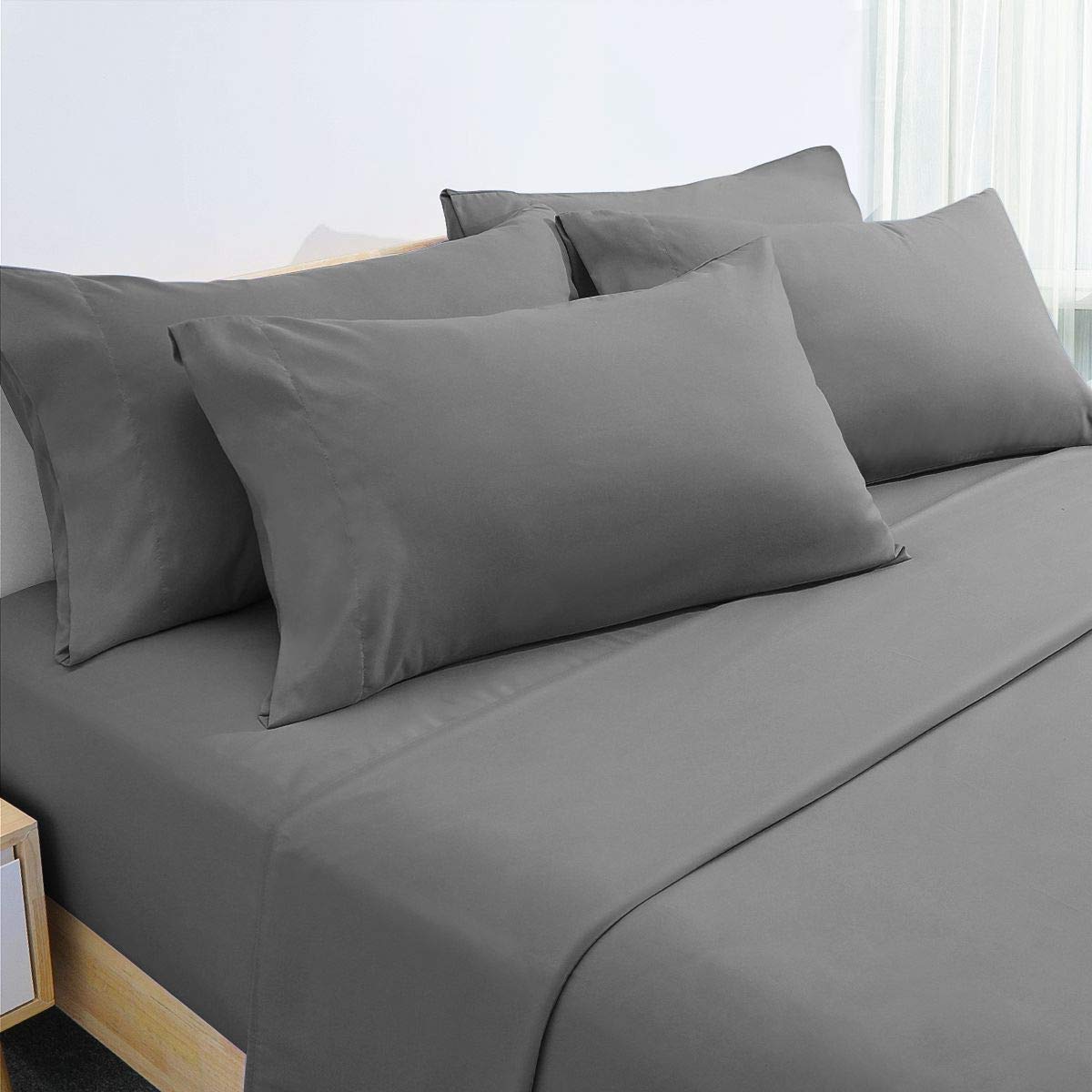 HOMEIDEAS 6 Piece Bed Sheets Set Extra Soft Brushed Microfiber 1800 Bedding Sheets Deep Pocket, Wrinkle & Fade Free (Double,Gray)