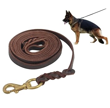 Skora Genuine Leather Dog Leash 7 Foot Long 1/2 Inch Wide Dog Training Leash Lead Strong Durable Dog Slip Lead
