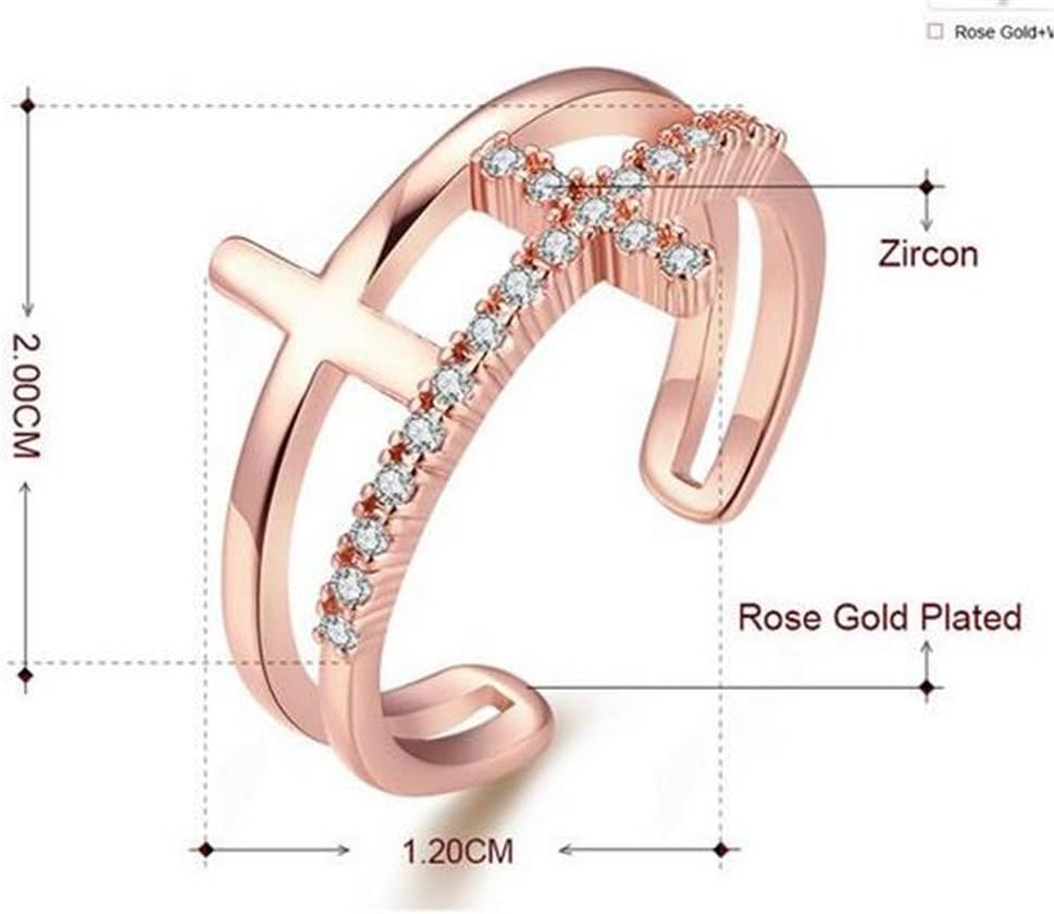 Boowhol Women's Adjustable Size Ring Rose Gold Plated Double Crucifix Zircon Open Ring-Valentine's Day/Ladies/Women - Image 3