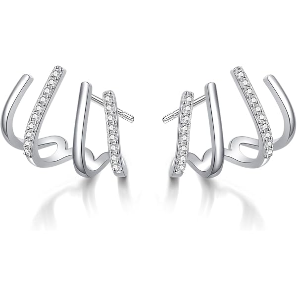 Black CZ Crawler Earrings in Sterling Silver, Silver or Gold, Dotted