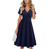 VOTEPRETTY Women's Short Sleeve V Neck Wrap Dress Summer Casual Floral Sundress with Pockets