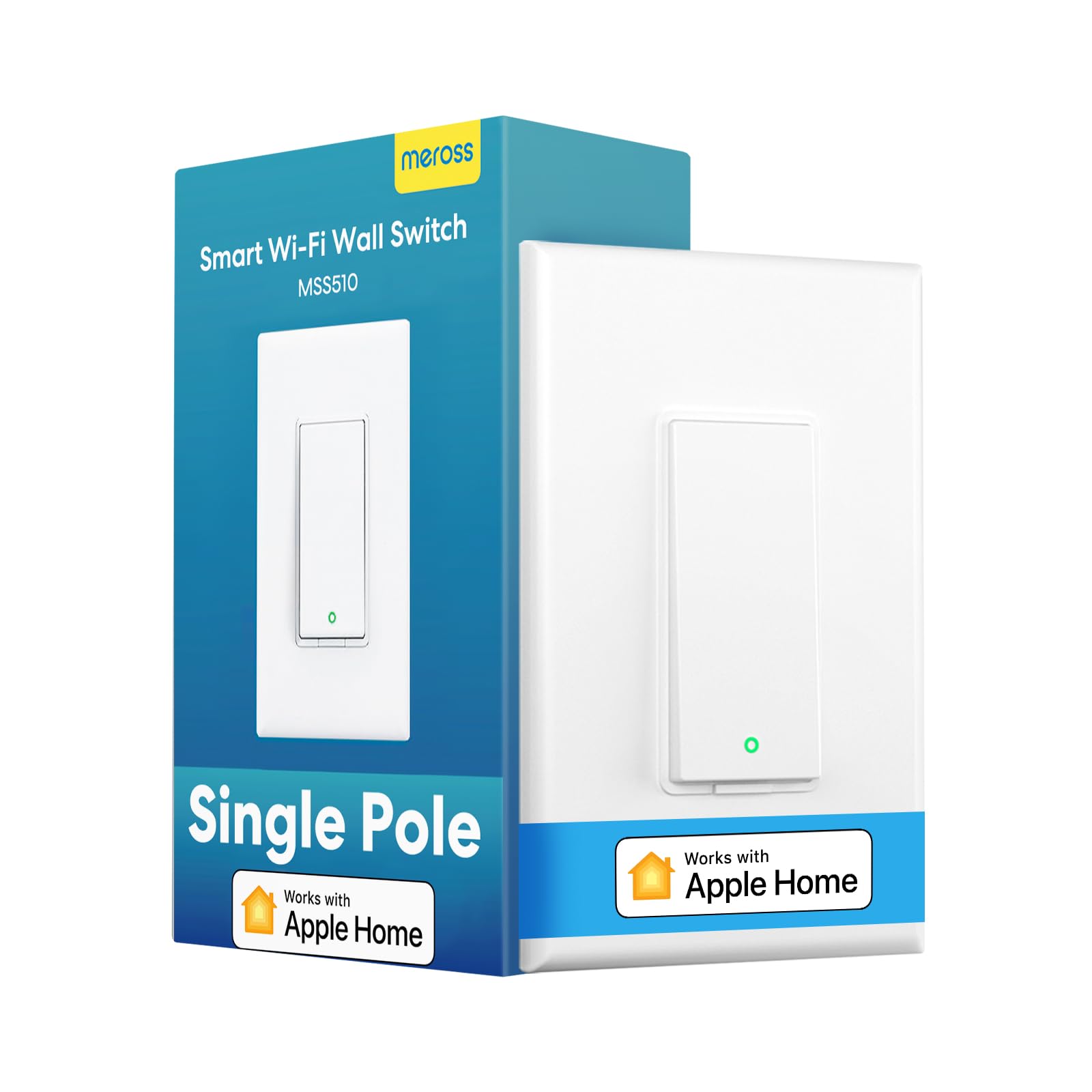 Meross Smart Light Switch Supports Apple HomeKit, Siri, Alexa, Google Assistant & SmartThings, 2.4GHz Wi-Fi Light Switch, Neutral Wire Required, Single Pole, Remote Control Schedule, 1 Pack,White