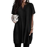 Rapbin Womens Tunics or Tops to Wear with Leggings Short Sleeve V Neck Long T-Shirts with Pockets 2026 Spring Shirts
