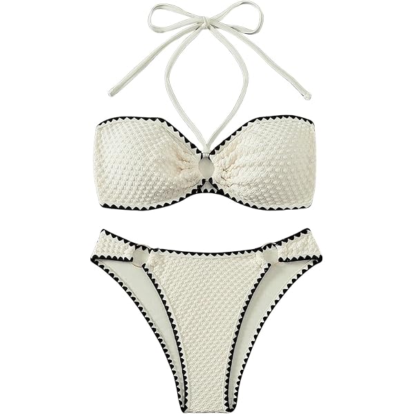 Milumia Women's One Shoulder Bikini Set - High Rise, Contrast Binding Swimwear 2-Piece