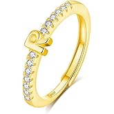 INFUSEU Gold Initial Rings with Letter R Jewelry for Women Teen Sterling Silver 925 Stacking Alphabet Monogram Toe Stackable Stacks Adjustable Size 7 6 8 Her Birthday