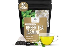 BLENDART Jasmine Green Tea Bags, 50 Counts, Mountain Loose Leaf Green Tea, Flavored, Delightful Aroma, Sugar Free, 100% Natural Gluten Free, Medium Caffeine Brew As Hot, Cold Or Iced Tea