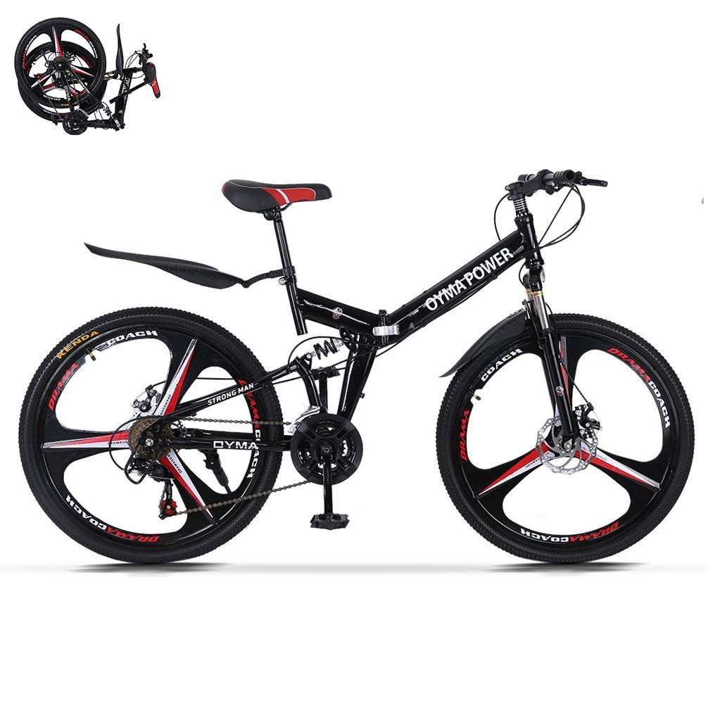 Wishcat 26-Inch Mens Mountain Bike, Adults Folding Mountain Bikes with High Carbon Steel Frame & Twi