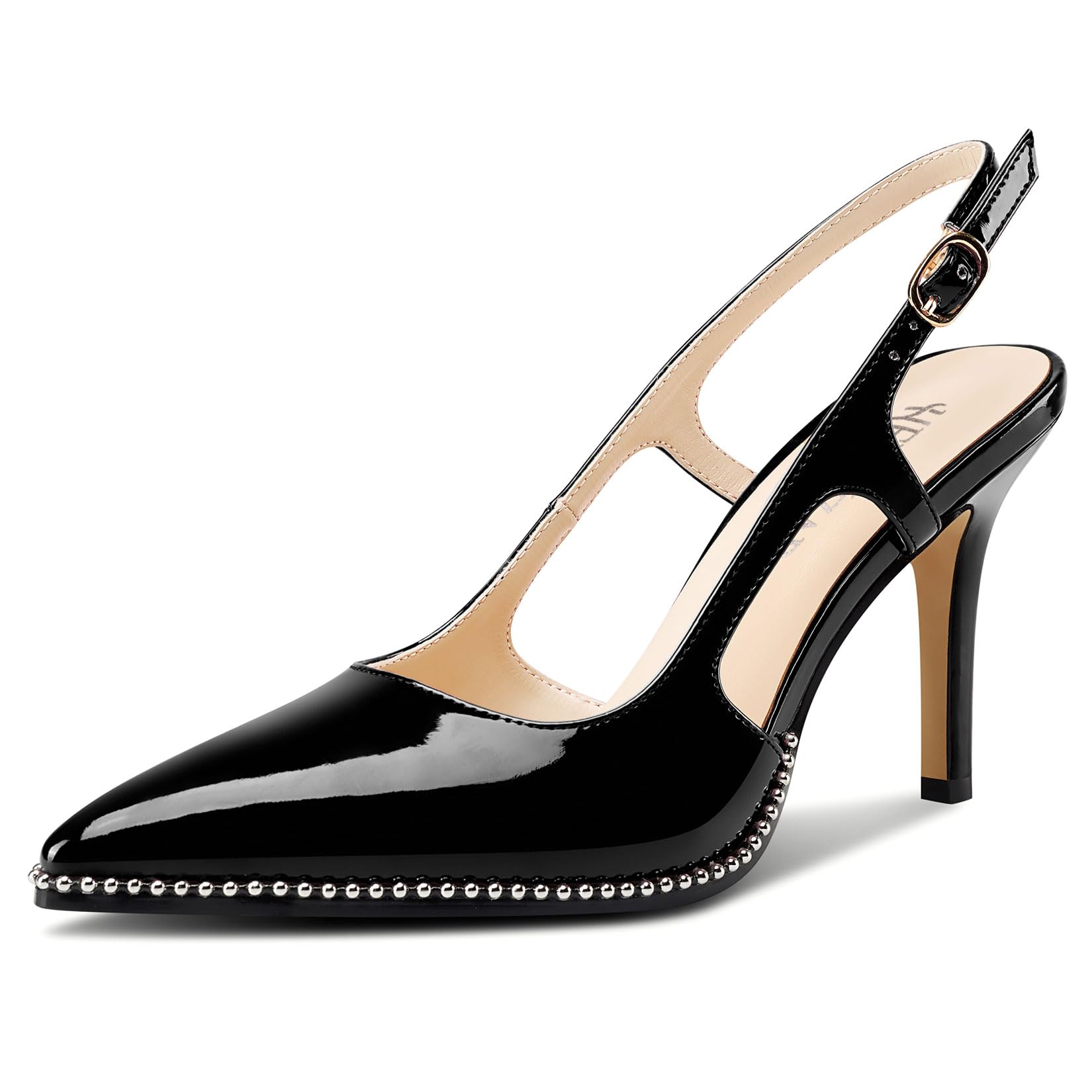 HEUIVZAR Womens Beaded Pumps Slingback Stiletto High Heels Pointed Toe ...