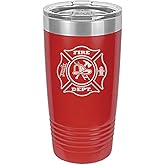 Rogue River Tactical Red Firefighter 20 Oz. Travel Tumbler Mug Cup w/Lid Vacuum Insulated Fire Fighter Department FD Fireman Gift Fire Dept.