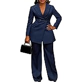 Tcremisa Blazer Sets for Women 2 Piece Pants Suit Dressy Double Breasted Blazer Pants Set Business Office Outfits