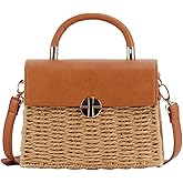 Women Handwoven Straw Purse Rattan Handbag Beach Woven Straw Tote Square Bag Boho Basket Crossbody Bag