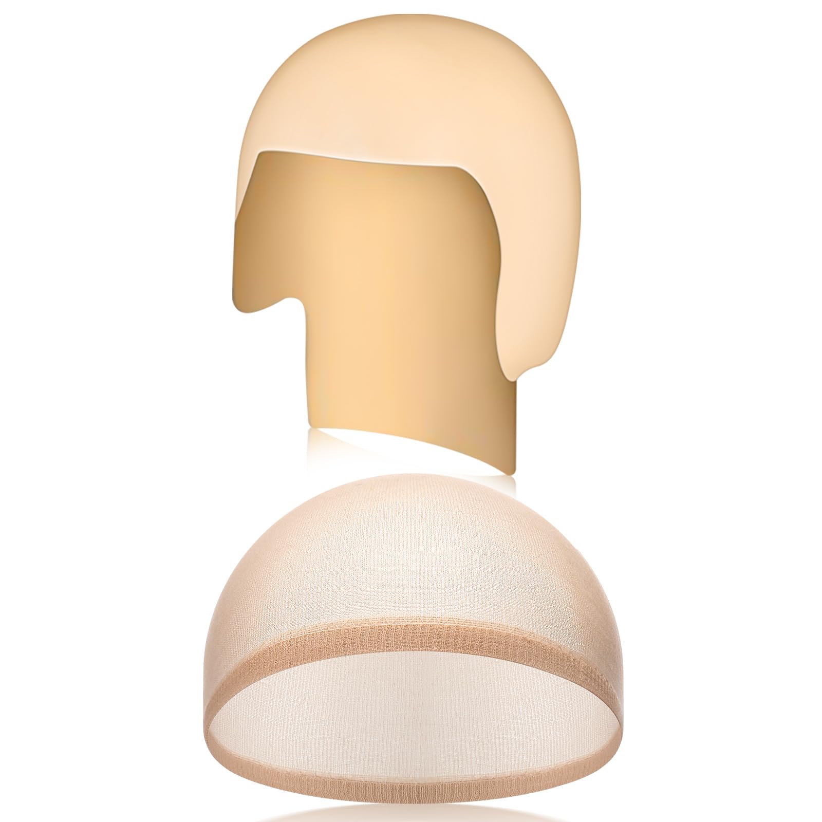 Syhood 2 Pieces Halloween Bald Cap Makeup Latex Bald Head Wig Caps Bald Hat Cosplay Costume for Adults(Beige, Black,Classic Style)