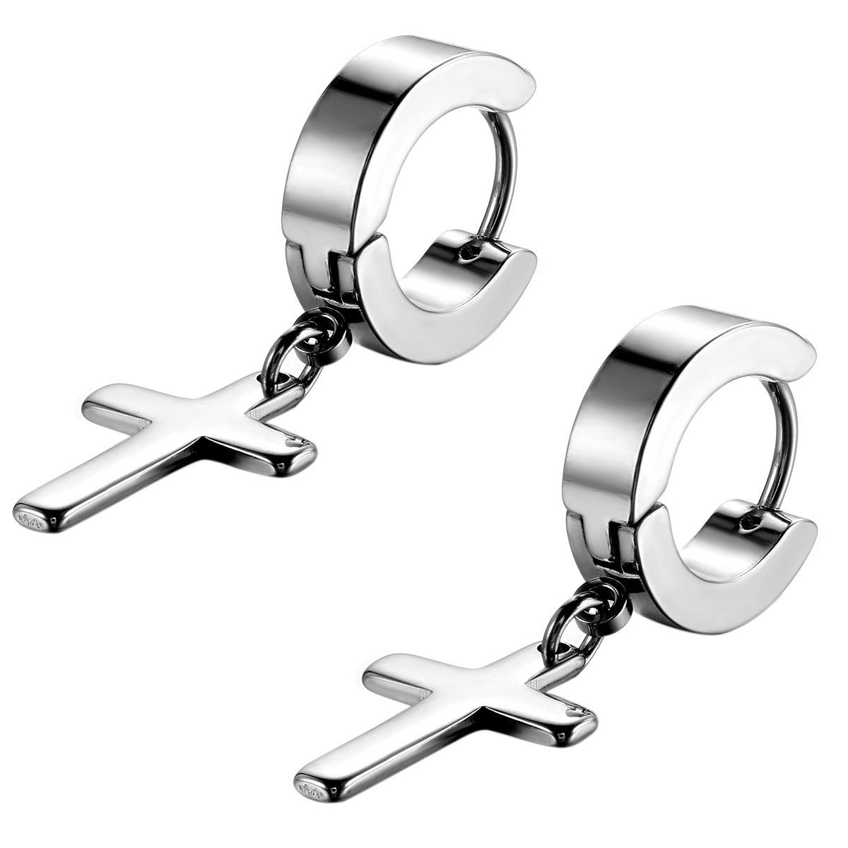Flongo women’s and men’s earring, cross shape, fashion style silver steel, for Christmas, Valentine's Day silver — image 1