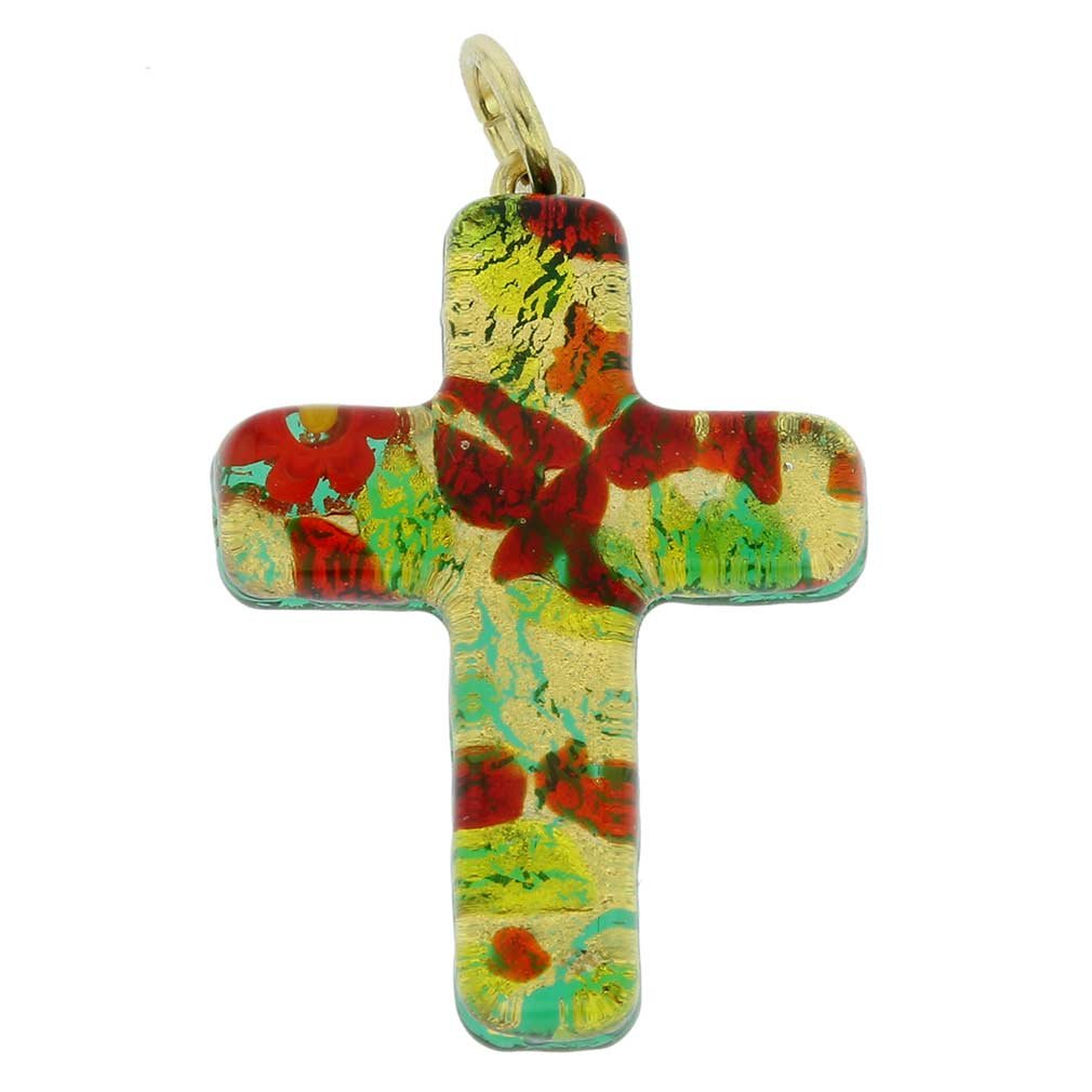 Glass Of Venice Murano Glass Venetian Reflections Cross Pendant - Red Green