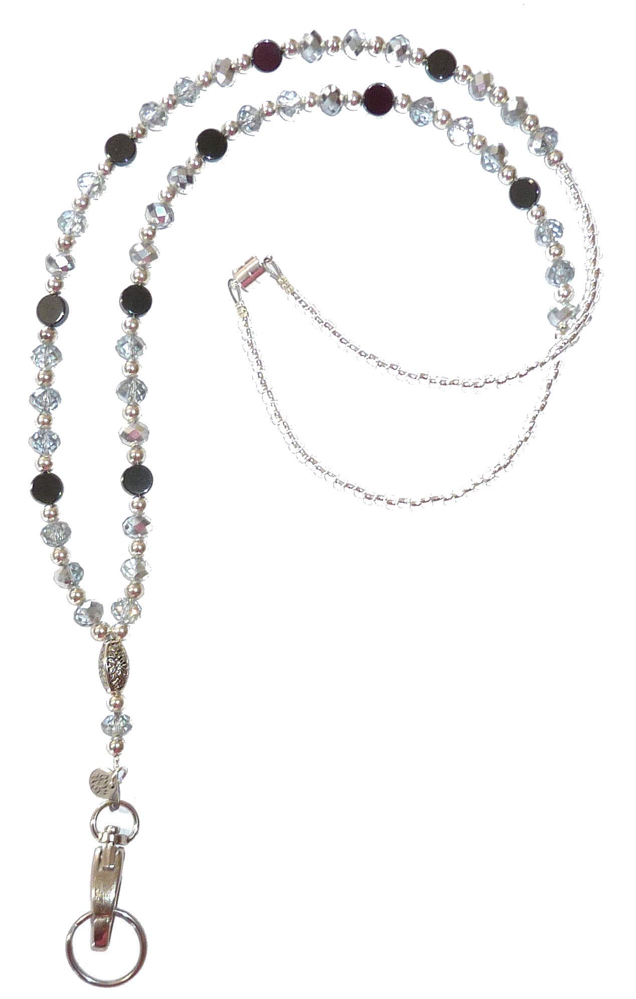 Artistic Multicolored Women's Beaded Fashion Lanyard, Slim and Beautiful, Durable for Badge, Keys, ID, 34 inches long (Silver Magnetic Breakaway)
