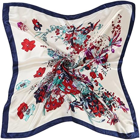 MissFay Women's Large Square Satin Headscarf 35×35 inches Multicolor Pattern Scarf Pattern Blue 1