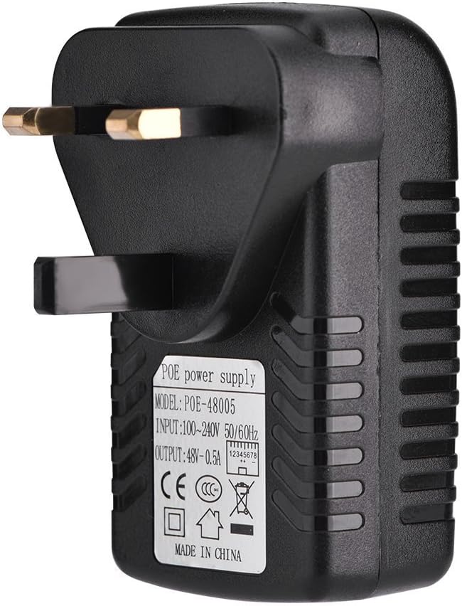 VBESTLIFE DC 48V 0.5A POE Injector Power Supply Over Ethernet Adapter with UK Plug for 48V POE Device, Black