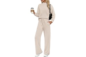 WIHOLL Two Piece Sets for Women Fall Outfits Lounge Sets Mock Neck Tops Wide Leg Pants Vacation Travel Airport Outfits