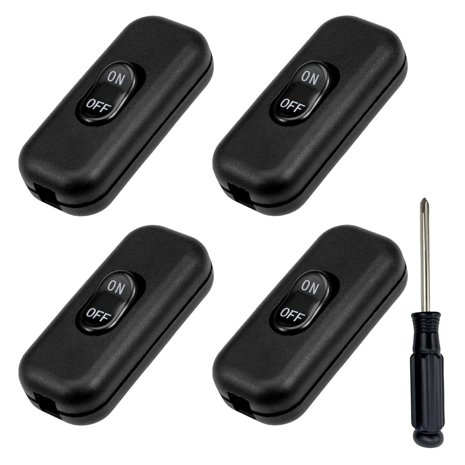 Pack of 4 Intermediate Switch 6A 250V Cord Switch 2-3-Pin Cable Switch Rocker Switch Inline Switch for Table Lamp Bedside Lamp Small Appliances Lamps (Black)