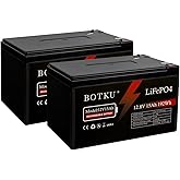 BOTKU 12V 15Ah Lithium LiFePO4 Deep Cycle Battery 2 Pack, 3000+ Cycle Rechargeable Lithium Iron Phosphate Battery for Solar, Fish Finder, Power Wheels, Lighting, Off-Grid Applications with 20A BMS
