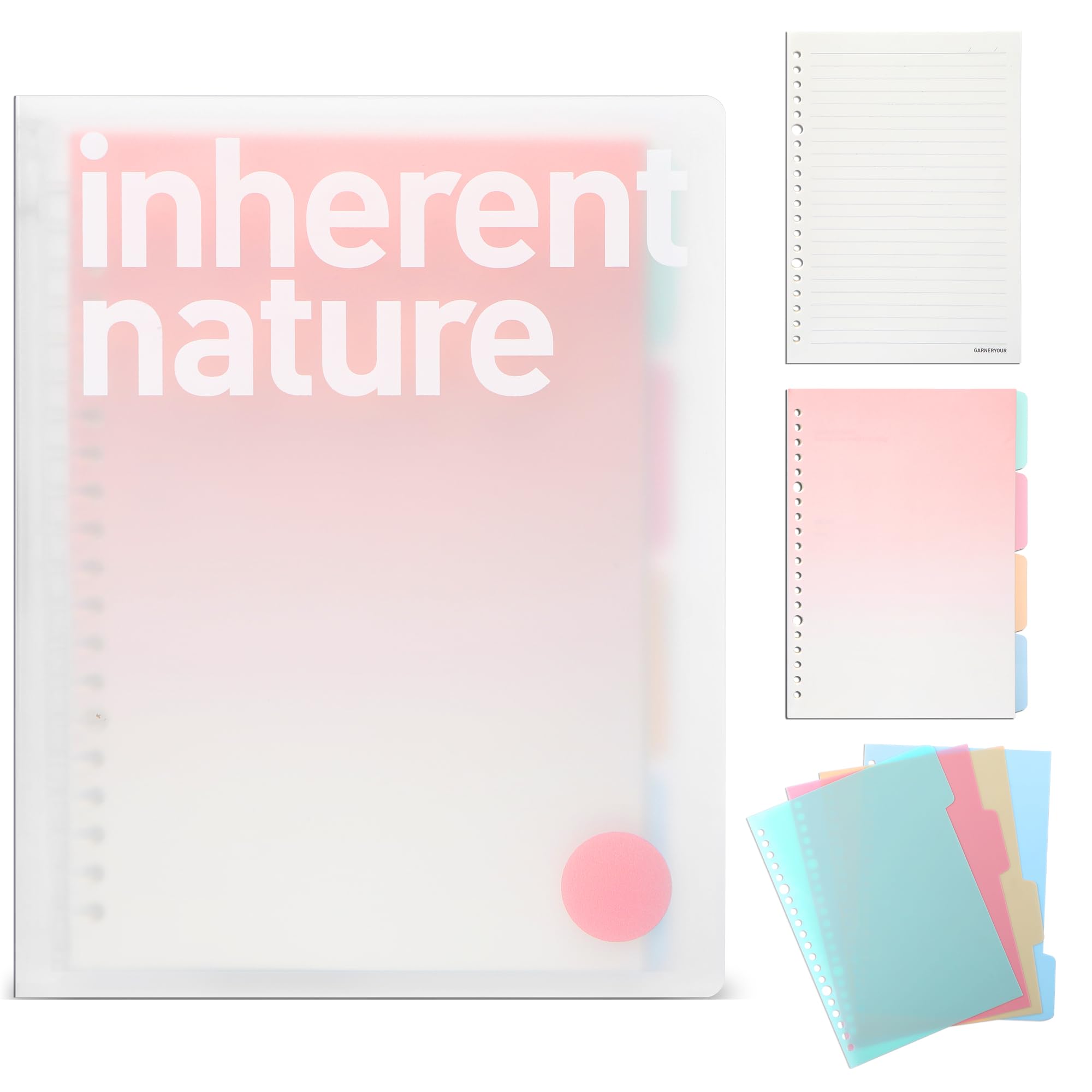 Toplive A5 Translucent Project Notepad with 4 Dividers-120 Pages (60 Sheets)-100gsm Lined Paper，Thick Matte Laminated Cover Notebook with Dividers -Pink