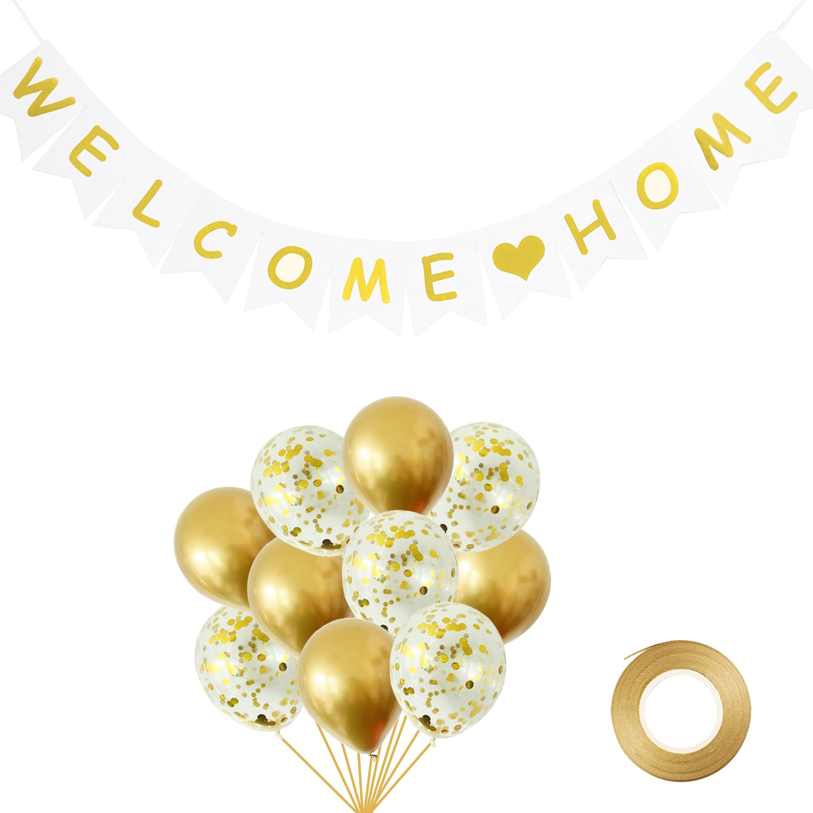 12 Pieces Welcome Home Decoration, Welcome Home Banners and Balloons for Home Party Decoration, Gold