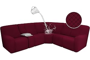 ALIECOM 100% Waterproof Sectional Recliner Couch Covers L Shape Sofa Cover Stretch 7-Piece Corner Couch Cover for Reclining Sectional Slipcover Furniture Protector (5 Seat and 1 Console, Black)