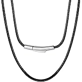 2mm 3mm Waterproof Braided Leather Cord Necklace with Durable Stainless Steel Snap Clasp Men Women Woven Wax Black/Brown String Rope Chain for DIY Pendant Length 16" 18" 20" 22" 24" 26" 28" 30"